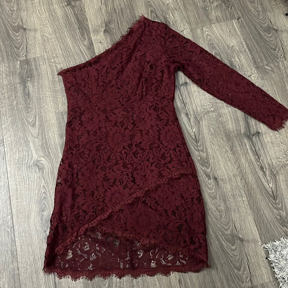 Beautiful Maroon Lace one shoulder dress